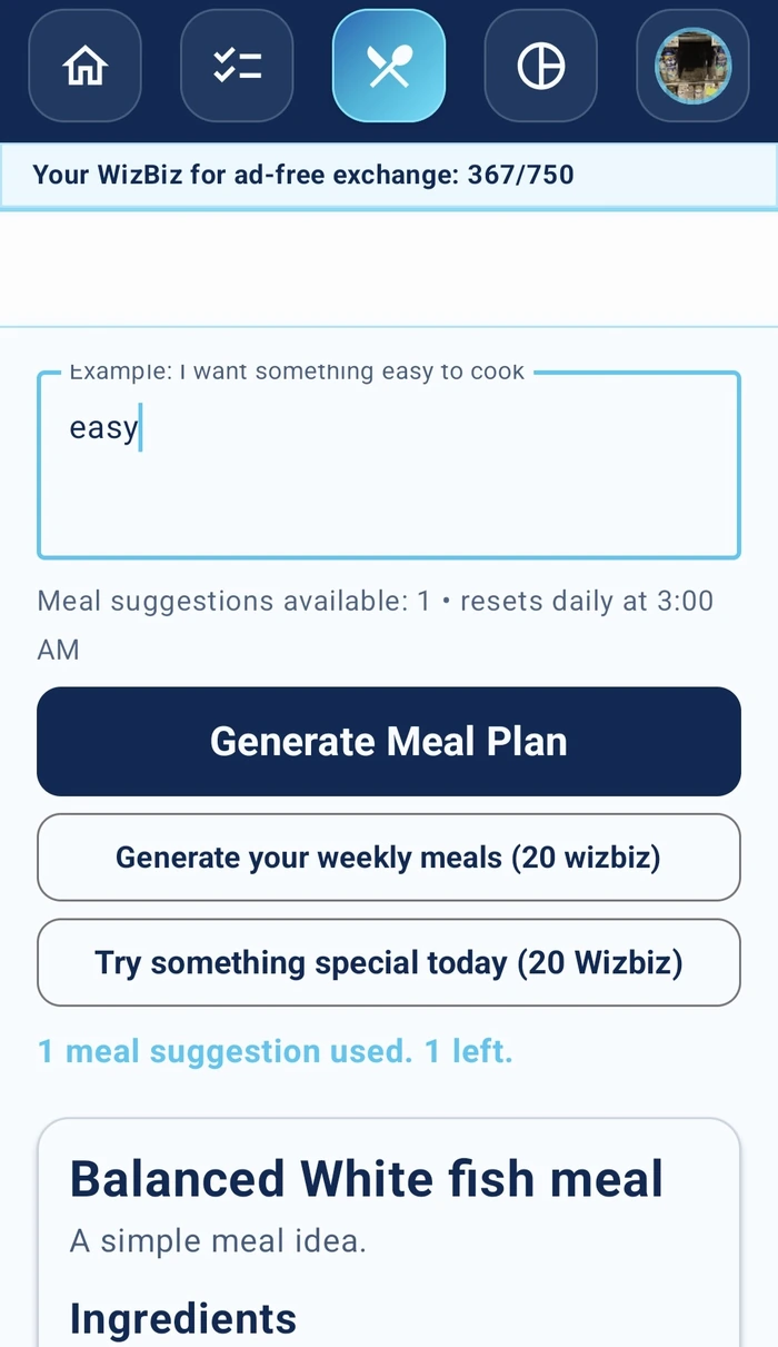 WizTick app screen
